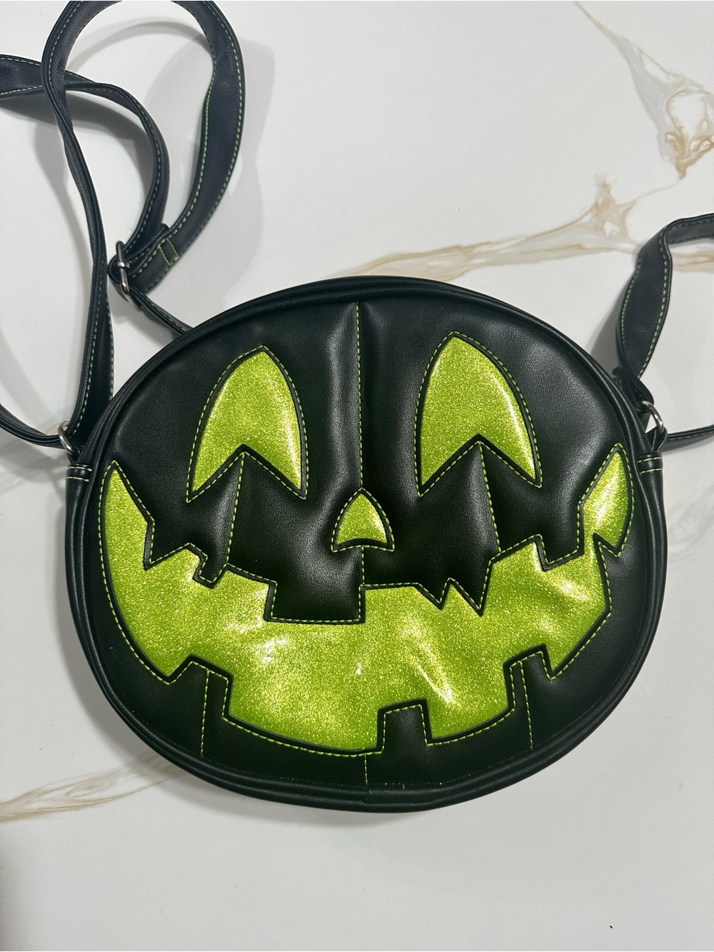 Love pain & stitches pumpkin cult double sided green bag